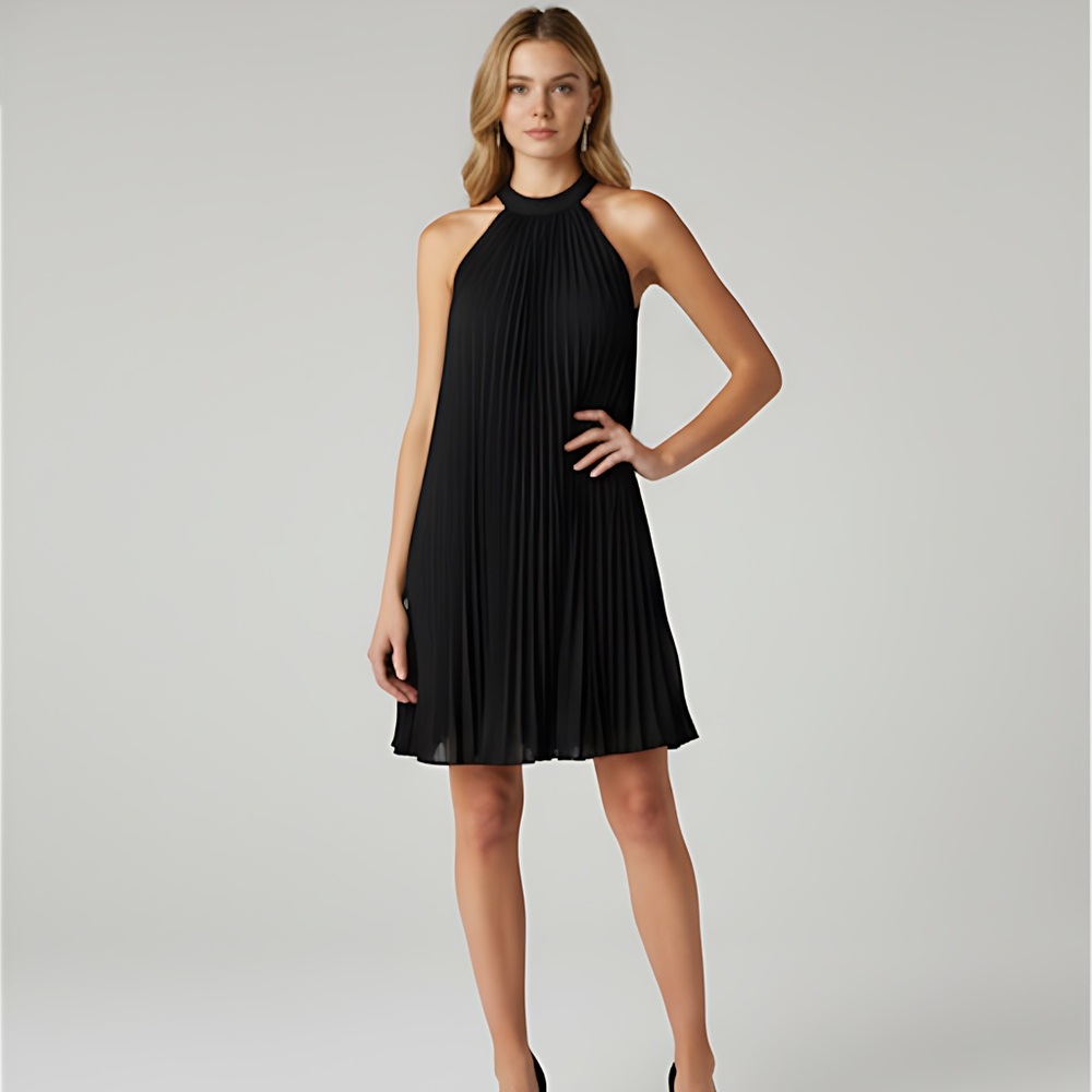 Black Tie Back Pleated Dress